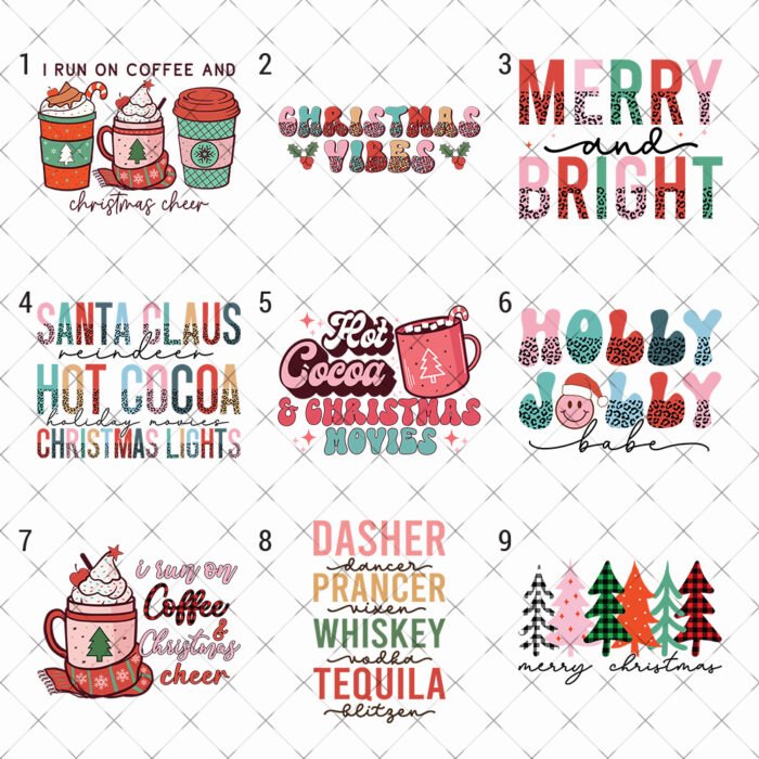 Merry and Bright christmas DTF heat transfer print iron on