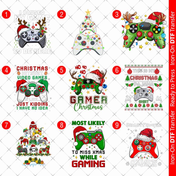 Gamer Christmas iron on dtf transfer ready to press