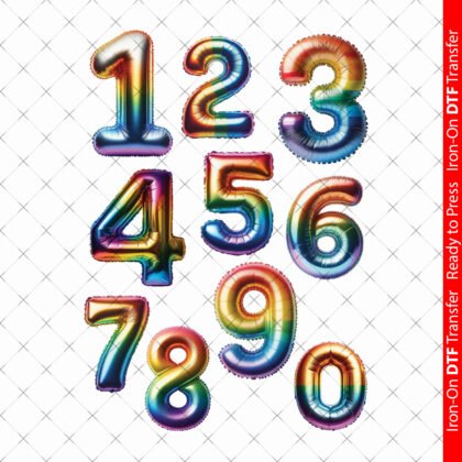 Foil Numbers DTF Transfers for t-shirt garment