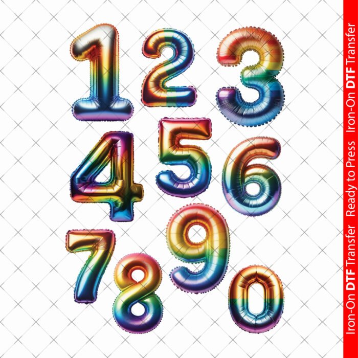 Foil Numbers DTF Transfers for t-shirt garment