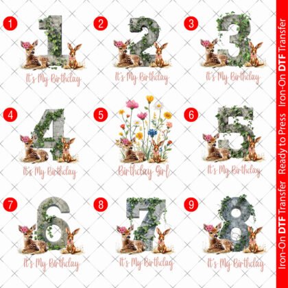 Deer Birthday DTF transfers iron on