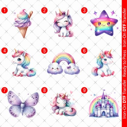 Unicorn DTF transfers