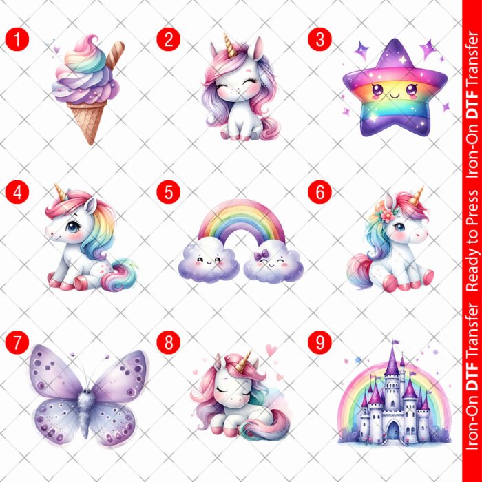 Unicorn-watercolour-DTF Unicorn DTF transfers